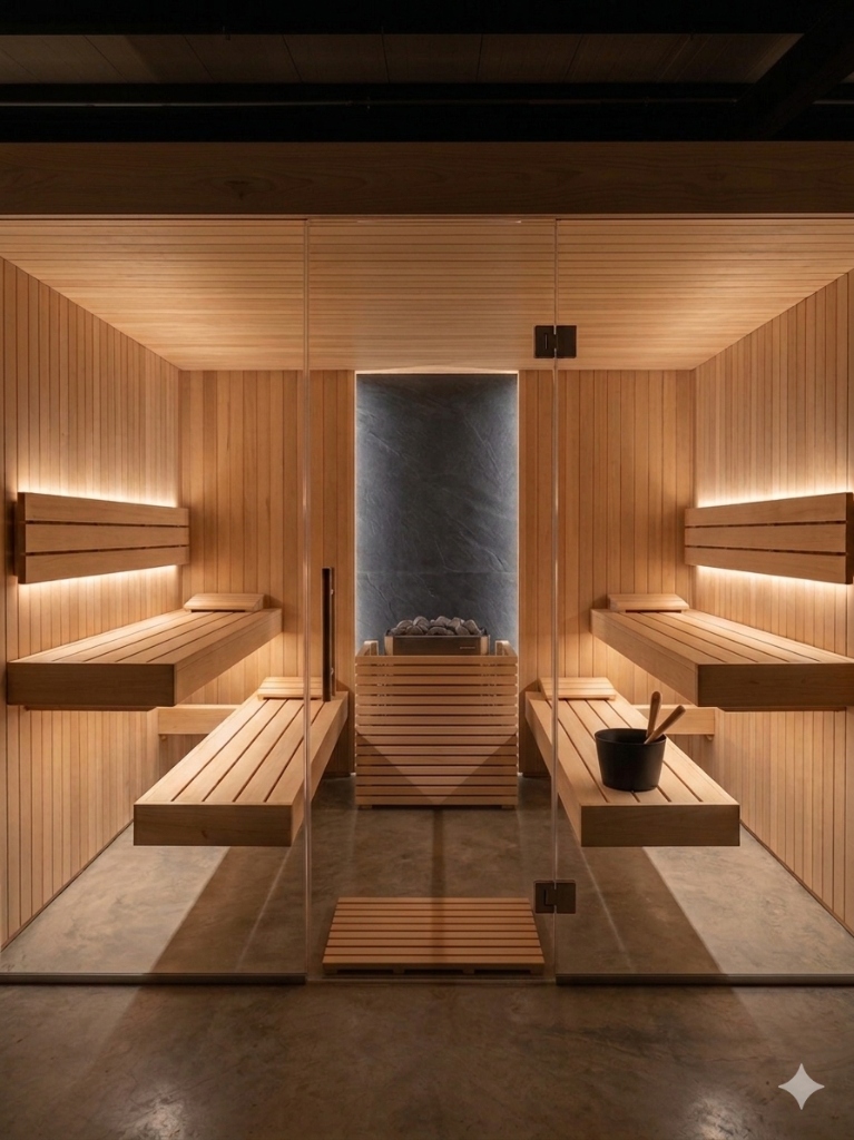 Modern Wood-Fired Sauna Interior